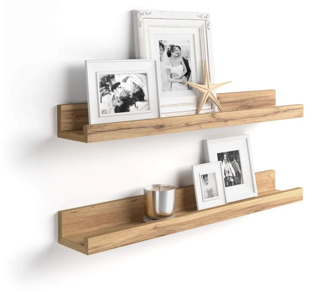 Étagère murale rebord photo 80 cm chêne rustique lot de 2 pièces Wood
