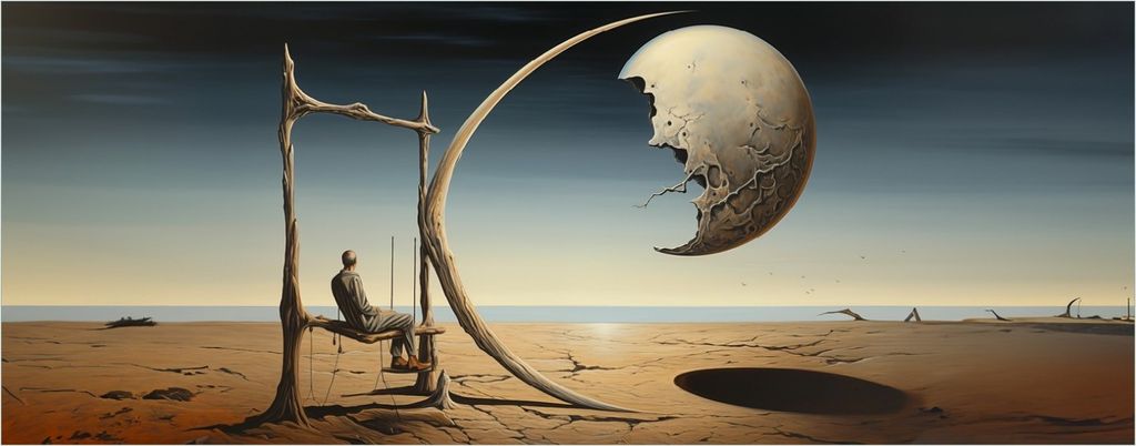 Wallario selbstklebendes Poster - Mondschaukel in der Wüste, Größe: 50 x 125 cm