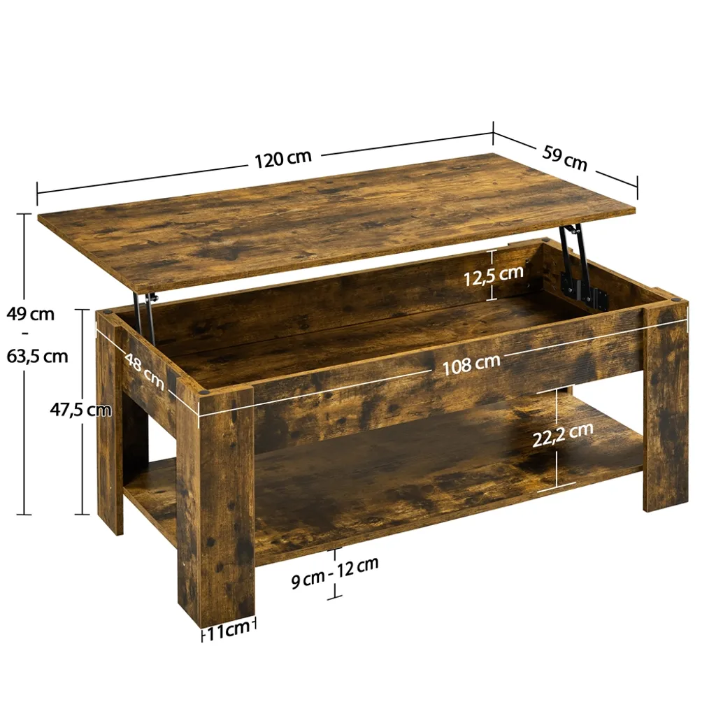 Table d'appoint relevable et table basse de salon en métal industriel - 4