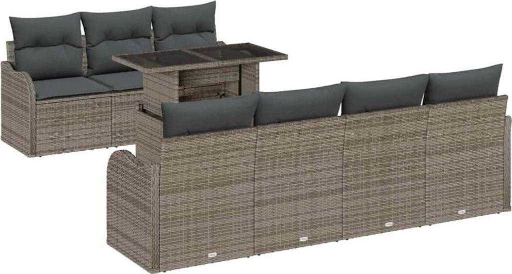 Gartensofa-set mit Kissen mit Speicher 8 pcs Grau Poly Rattan
