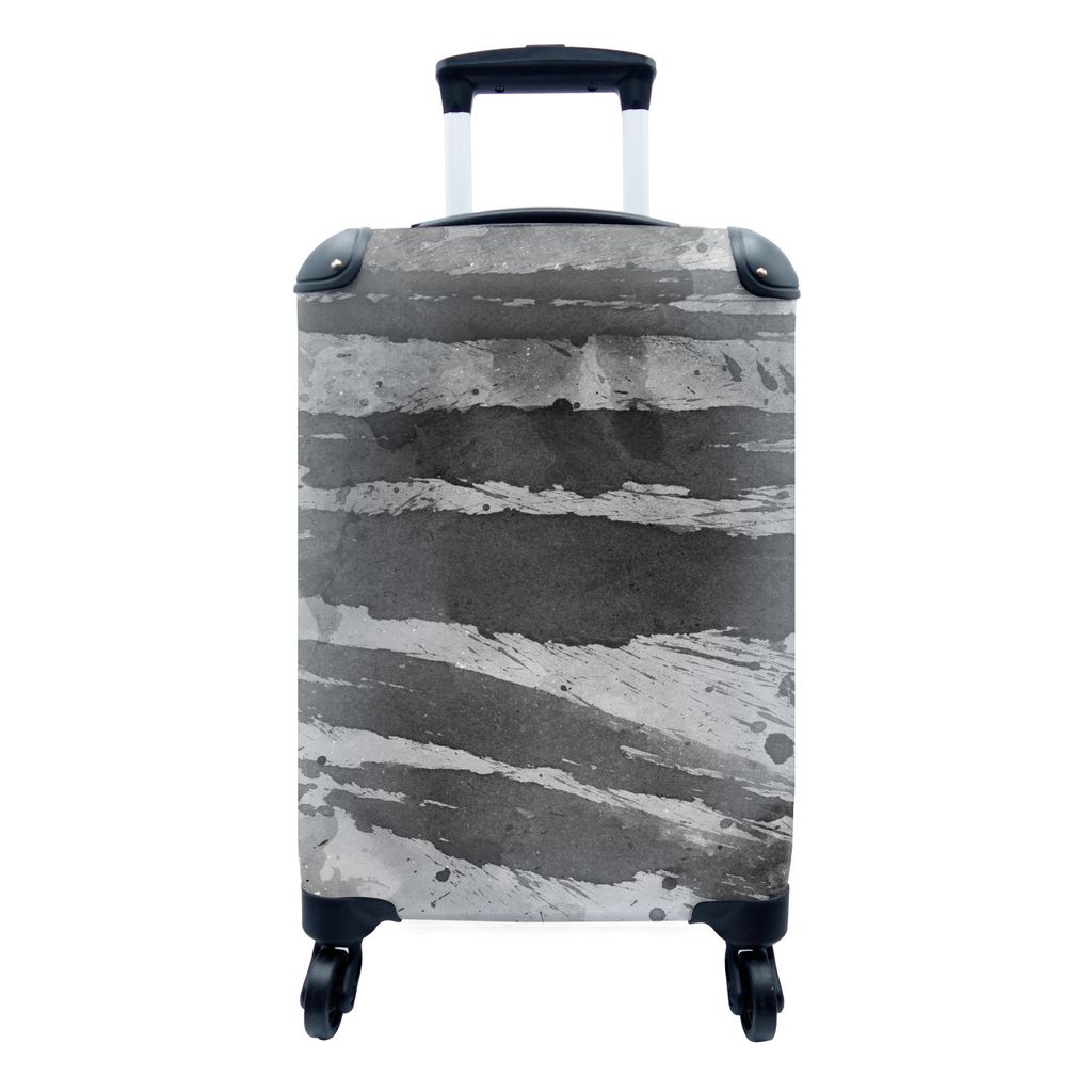 MuchoWow Koffer Handgepäck Trolley Rollkoffer Kleine Reisekoffer mit 4 Rollen - Aquarell - Schwarz - Grau - Cabin Size < 55x40x23 cm & 55x40x20 ...