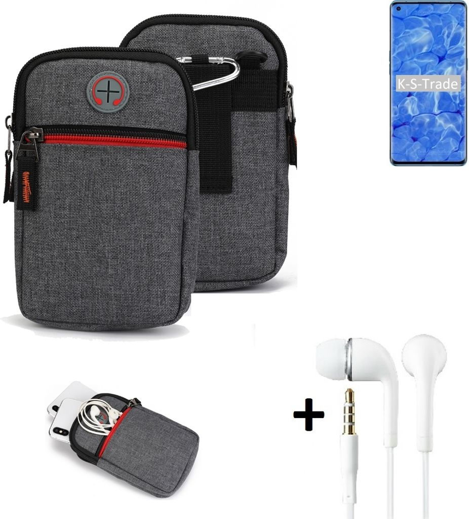 K-S-Trade Gürteltaasche + Kopfhörer kompatibel mit Oppo Reno6 Pro 5G Handy Tasche Holster Schutz Hülle Handy Hülle grau Zusatzfächer 1x