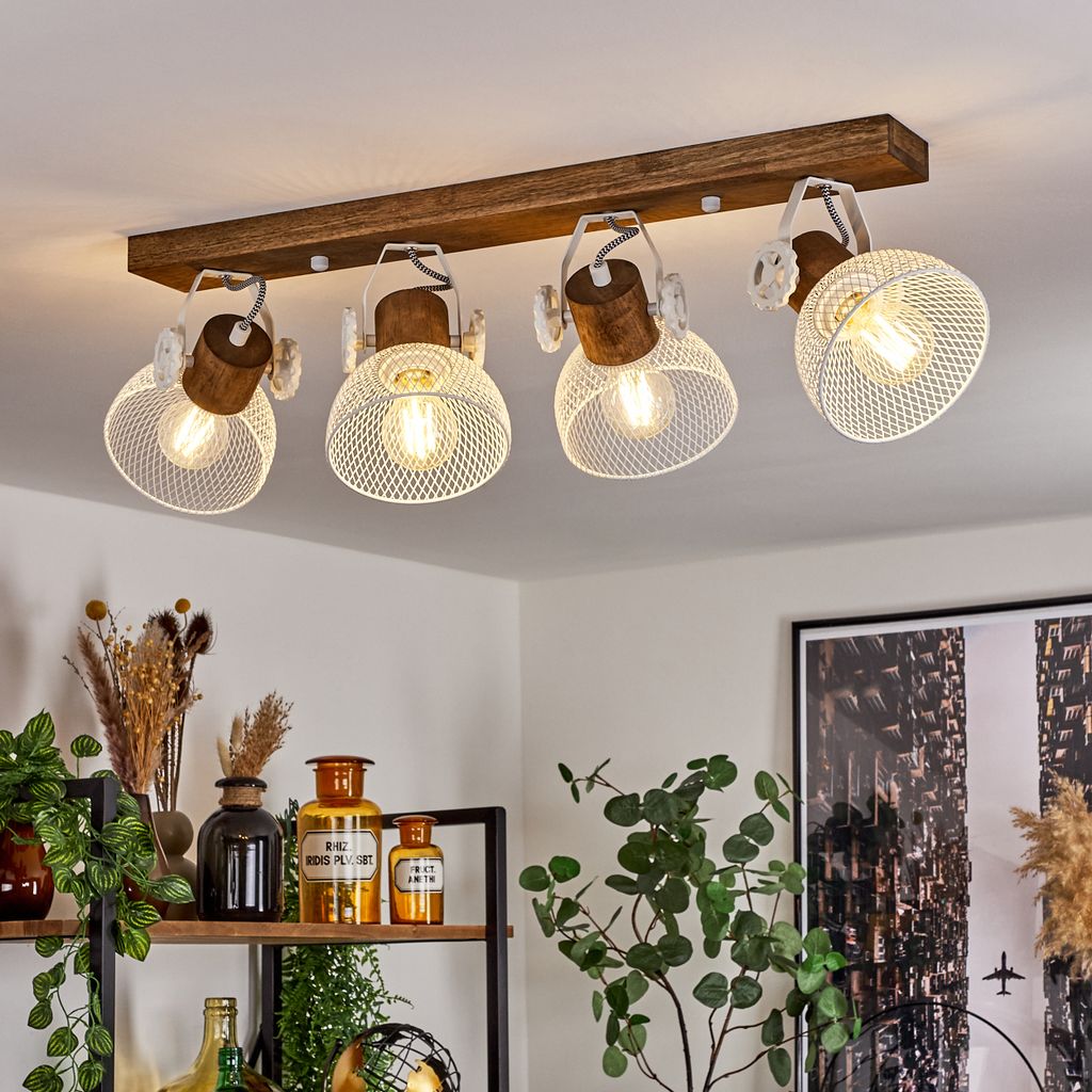Cotes »Cotes« Deckenlampe aus Holz/Metall, Braun/Weiß Schirme, Gitter-Optik