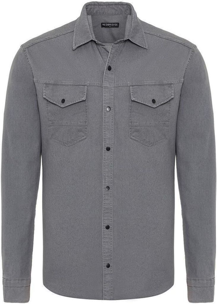 Red Bridge Herren Hemd Freizeit- Hemd Premium Denim Chest Pocket Grau L