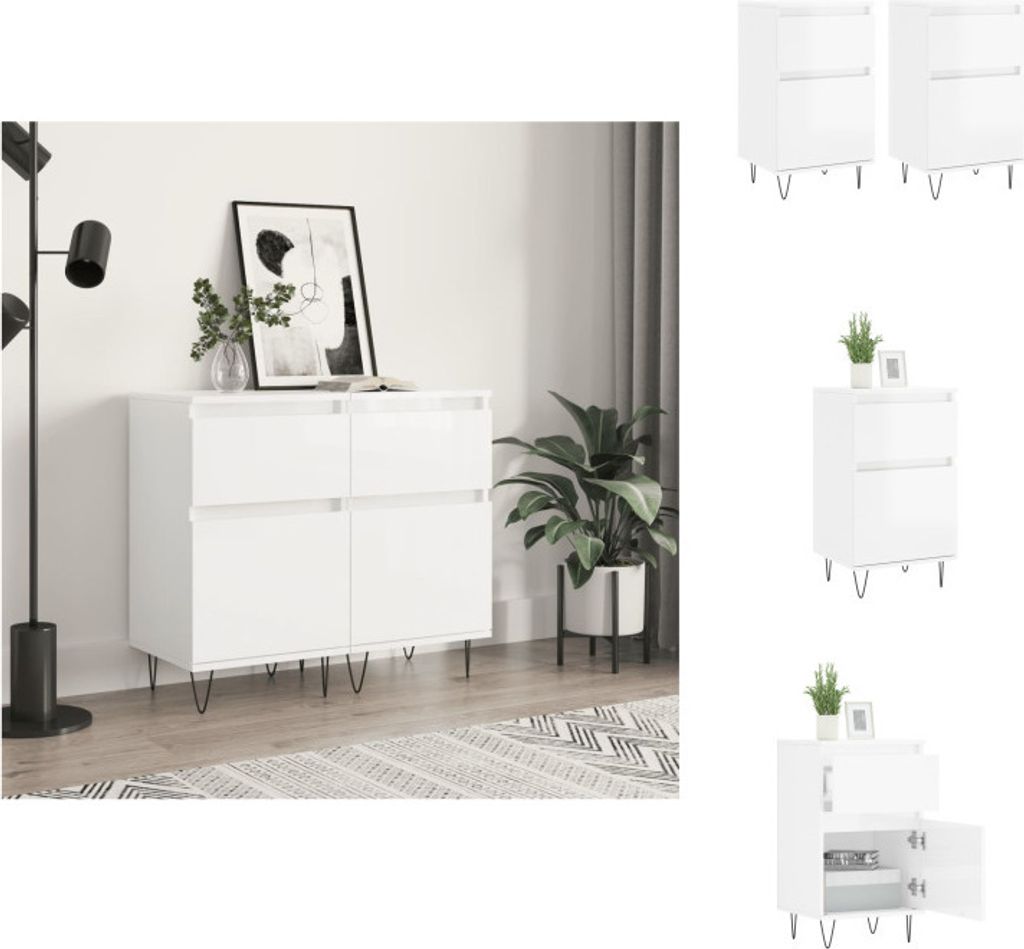 vidaXL Sideboards 2 Stk. Hochglanz-Weiß 40x35x70 cm Holzwerkstoff - Sideboards