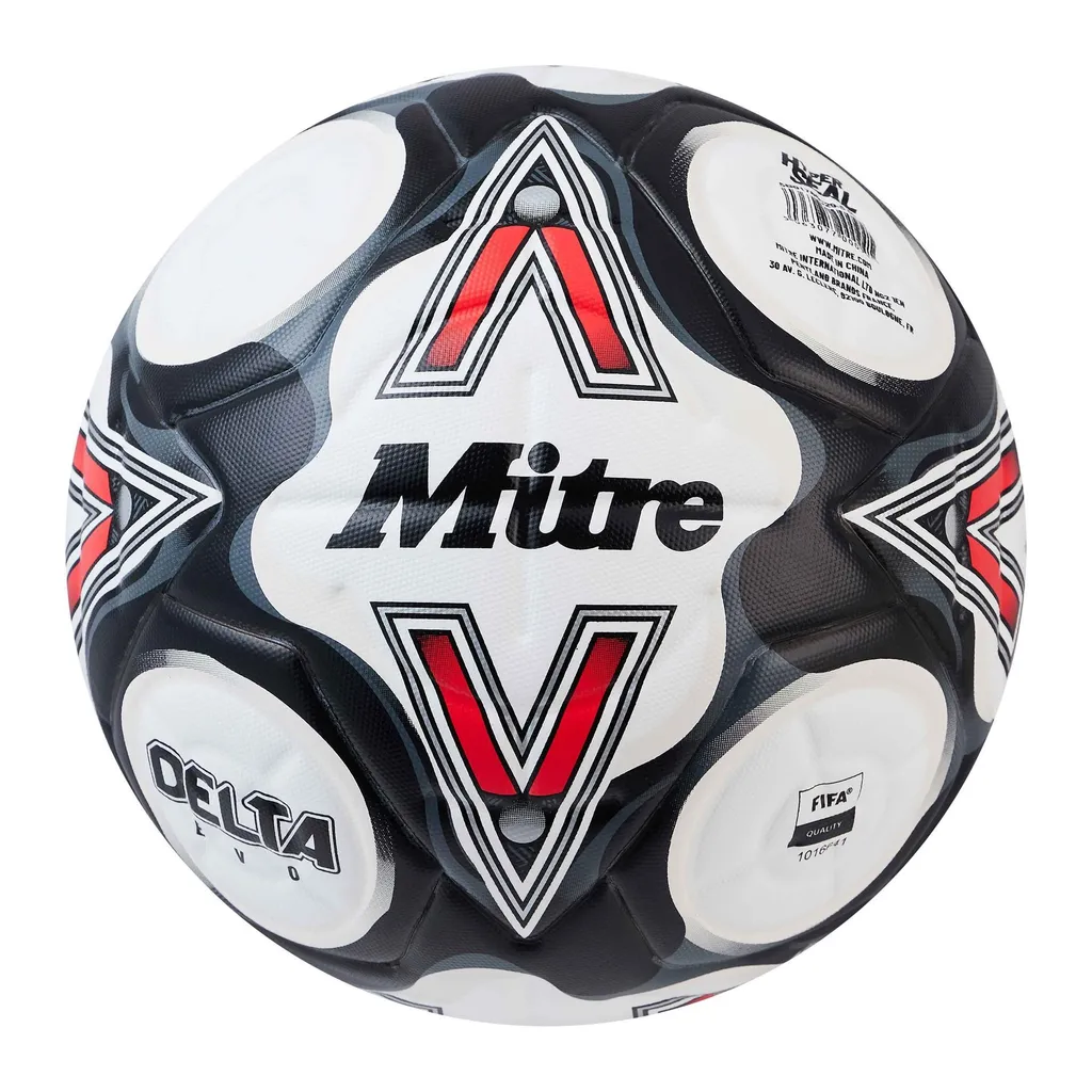 Ballon Mitre Delta Evo RD3254 Taille 5 Football Blanc Noir Rouge Pro