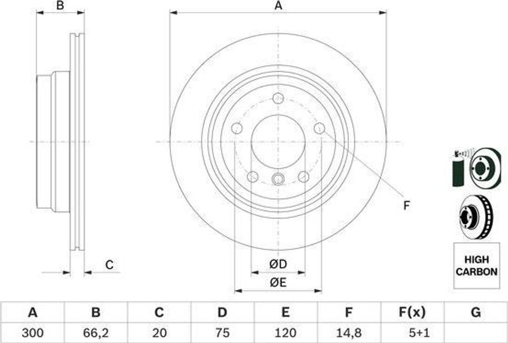 BOSCH 0 986 479 263 Bremsscheibe OE 34216764653 kompatibel mit 1er E81, 1er E87, 3er E90, 3er E93, 3er E92, 3er E91, X1