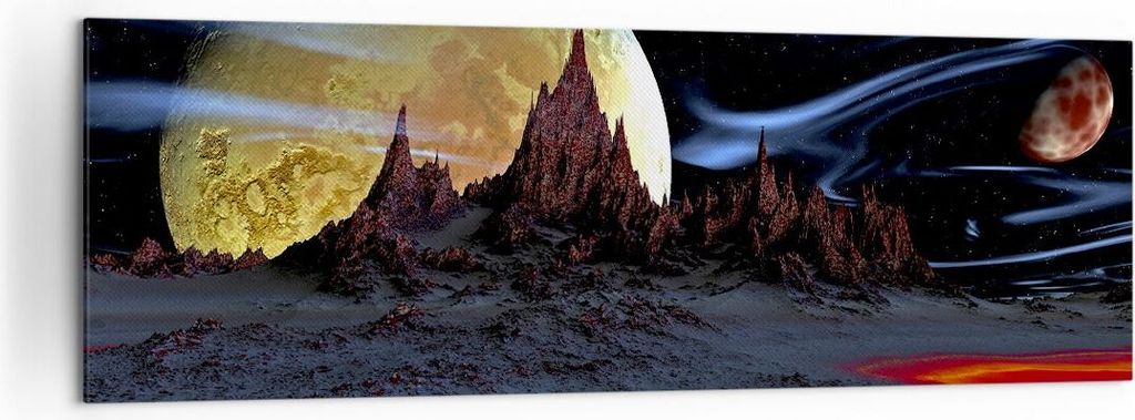 Bild auf Leinwand - Leinwandbild - Planeten Mond Universum - 160x50cm - Wand Bild - Wanddeko - Leinwanddruck - Bilder - Kunstdruck - Wanddekoration...