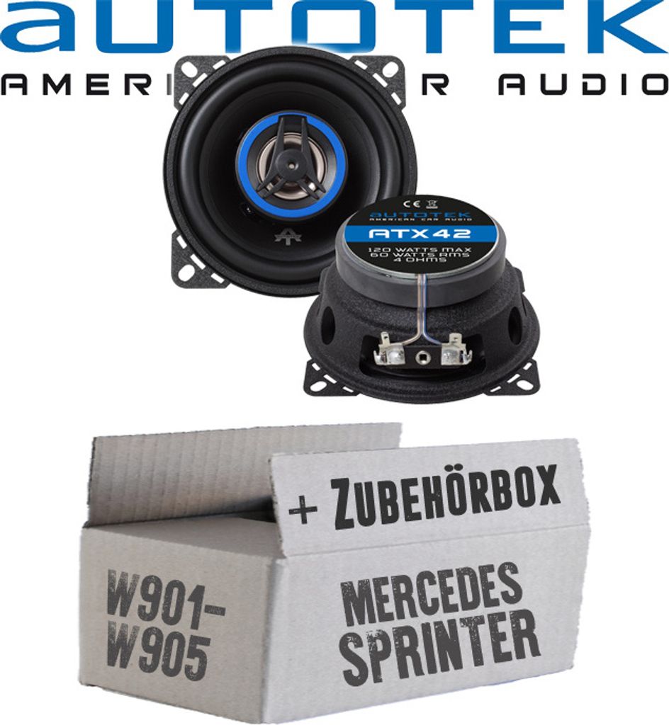 Lautsprecher Boxen Autotek ATX-42 | 2-Wege 10cm Koax Lautsprecher 100mm Auto Einbauzubehör - Einbauset passend für Mercedes Sprinter Front - just...