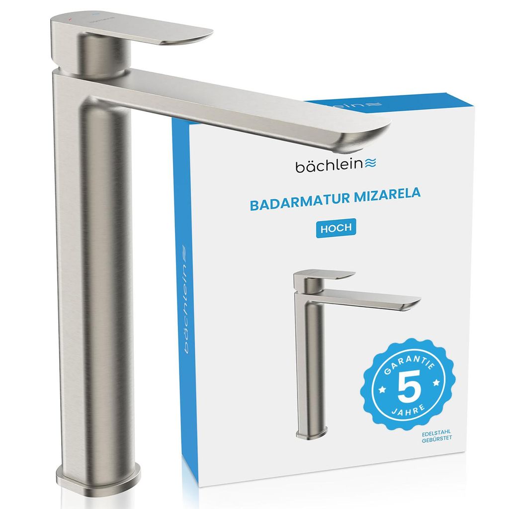 Badarmatur Mizarela hoch - Edelstahl gebürstet | Hohe Produktbild 