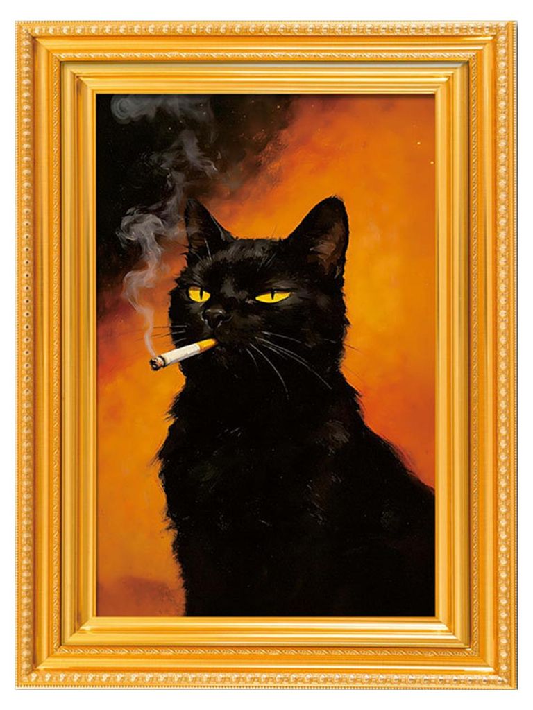 Lustiger Kühlschrankmagnet aus Holz mit Retro-Motiv: Niedlicher schwarzer Katzen-Kühlschrankmagnet mit Fotorahmen für Kühlschrank, Büro, Küch...