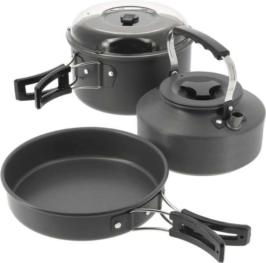 3 teiliges Kochset Angeln Outdoor Camping Teekanne Kochtopf Produktbild 