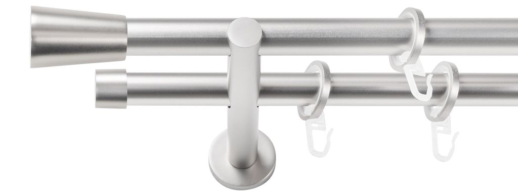 SN Deco Gardinenstange Nizza, 19 mm, 2-läufig, Stahl, Komplett-Set mit Ringen, Auflageträger, 150 cm, chrom matt