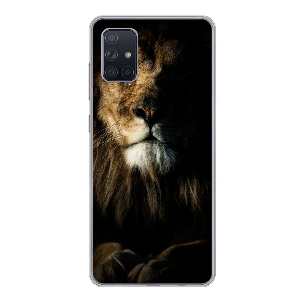 MuchoWow Handyhülle Schutzhülle Hülle für Samsung Galaxy A71 Löwe - Licht - Porträt Silikon Softcase Handy Hülle - Kartenbesitzer