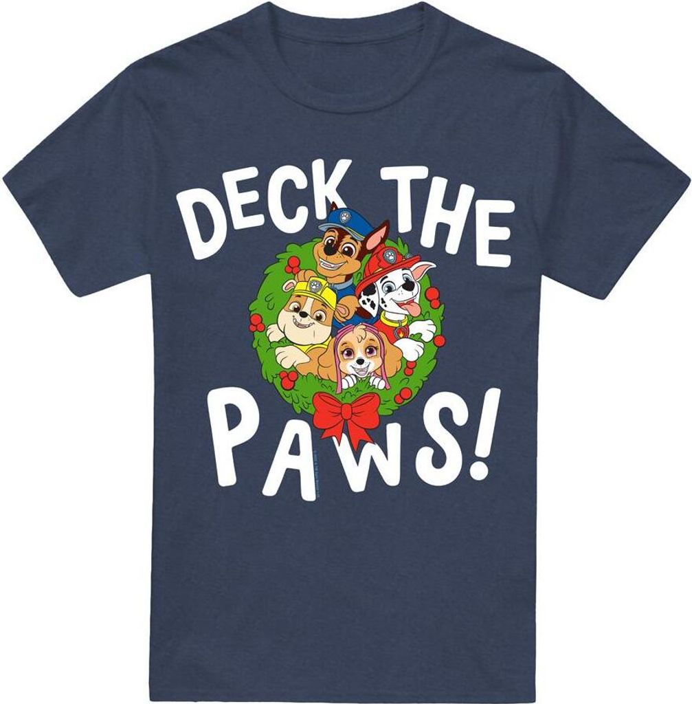 Paw Patrol - "Deck The Paws" T-Shirt für Herren/Damen Uni - weihnachtliches Design TV18319 (S) (Marineblau)