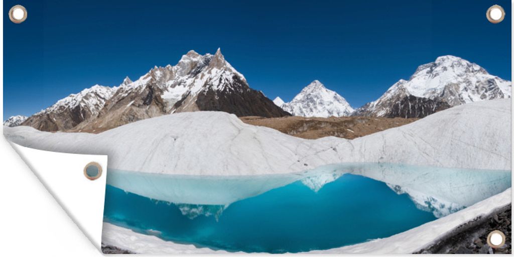 MuchoWow 80x40 cm Outdoor-Poster Gartendeko Sichtschutz Garten Poster für den Garten Bergsee am K2 Berg