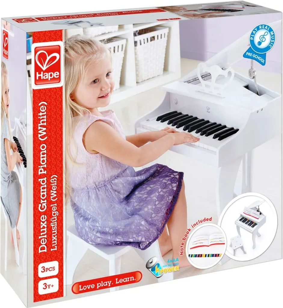 Grand piano à queue blanc Hape 30 touches avec tabouret ergonomique