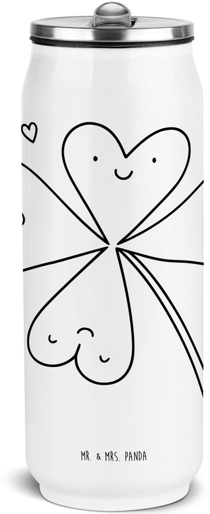 Mr. & Mrs. Panda Edelstahl Trinkflasche Blume Kleeblatt - Weiß - Geschenk, Glück, Umzug, Wasserflasche, Isolierflasche, Motivation, Glücksbringe...