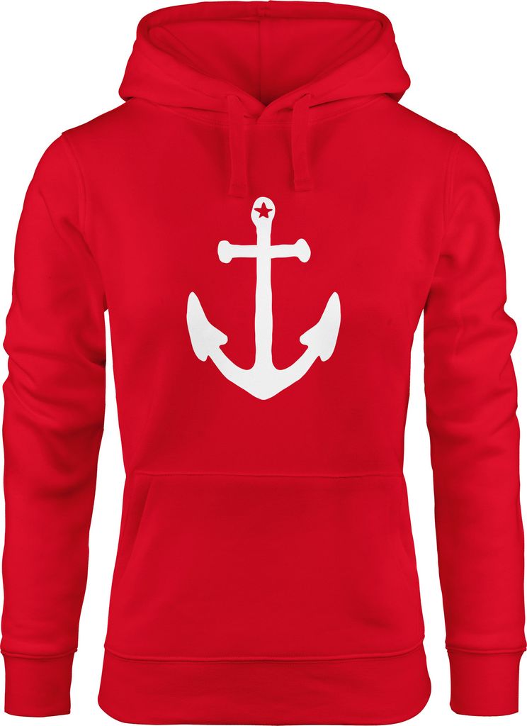 Hoodie Damen Anker Sweatshirt Kapuze Kapuzenpullover Moonworks rot XL