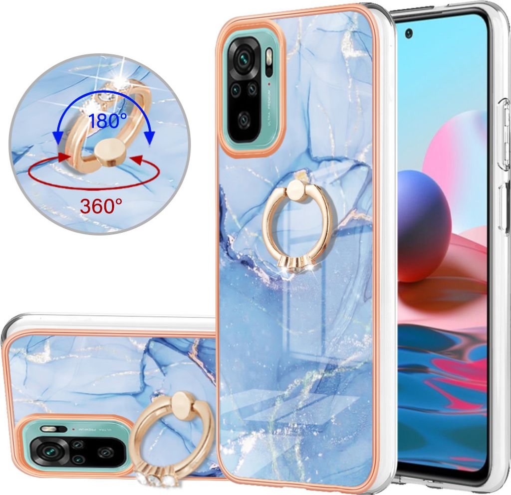 Redmi Note 10 4G Hülle, Muster TPU Silikon Stoßdämpfer Bumper Schutzhülle mit Ring Ständer für Xiaomi Redmi Note 10S / Note 10 4G Blau