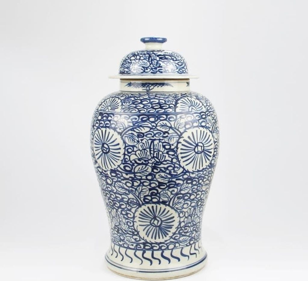 Fine Asianliving Vaso cinese con coperchio blu bianco Immagine del prodotto 
