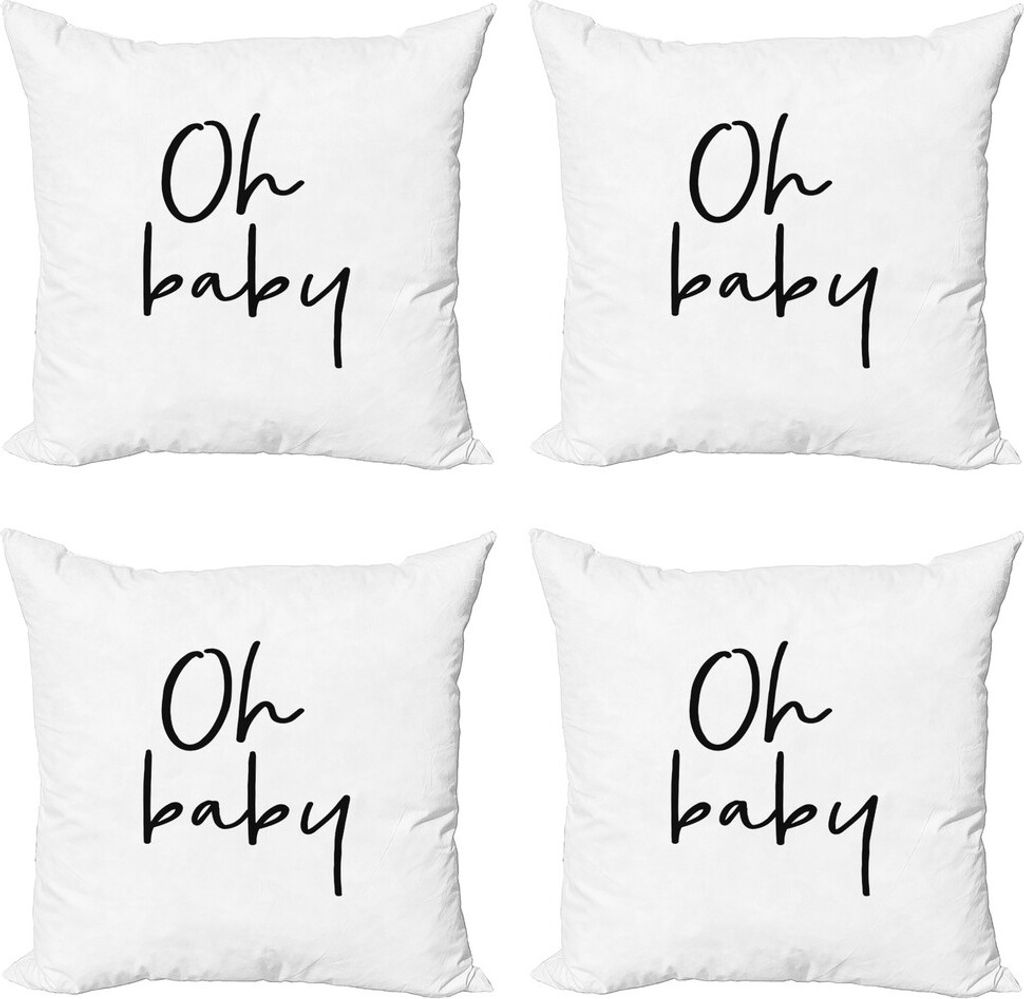 ABAKUHAUS Oh Baby Kissenbezug Set (4 Stück), Moderne Pinsel Nachricht, Moderner Doppelseitiger Digitaldruck, 50 cm x 50 cm, Schwarz und weiß