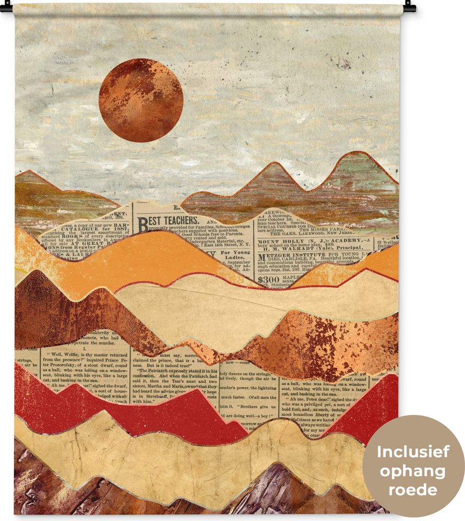 MuchoWow Wandteppich Wandbehang Vintage - Zeitung - Bronze - Abstrakt - Landschaft - Farben 120x160 cm Tapisserie Dekoration Wandtuch - Wohnzimme...