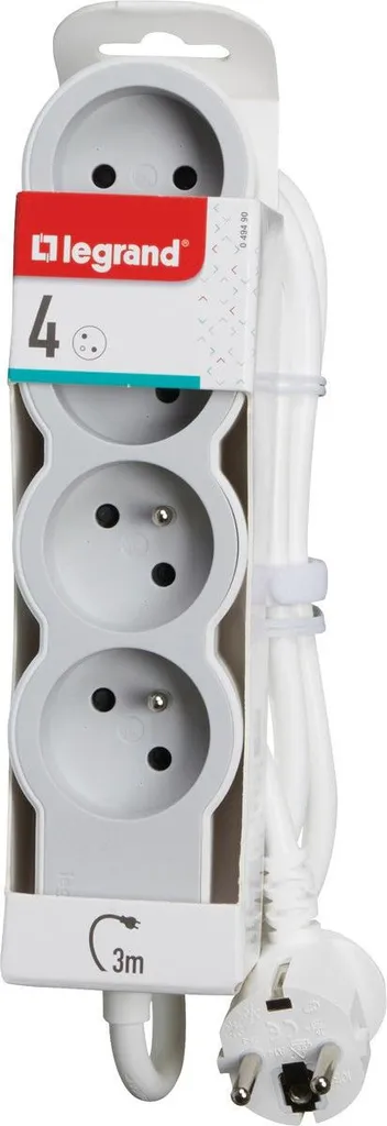 Multiprise 4 Prises Legrand avec Câble 3m - Bloc Standard Blanc Fiable
