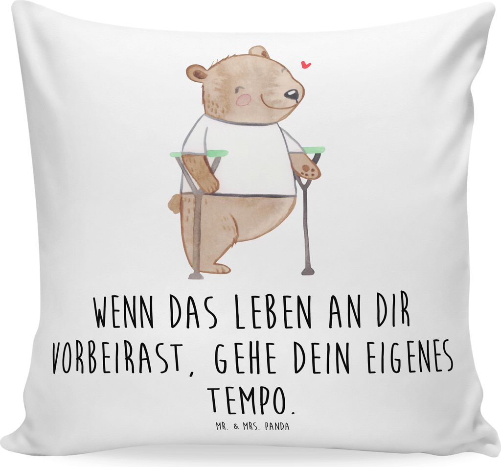 Mr. & Mrs. Panda Dekokissen Bär Beinamputation - Weiß - Geschenk, Kissen 40x40, Kuschel, Bedrucktes, Kuschelkissen, Deko, Amputation