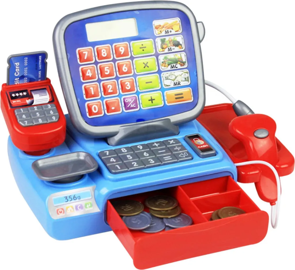Giocattolo da cassiere, set da gioco con cassa per bambini con regalo di denaro per bambini in età prescolare