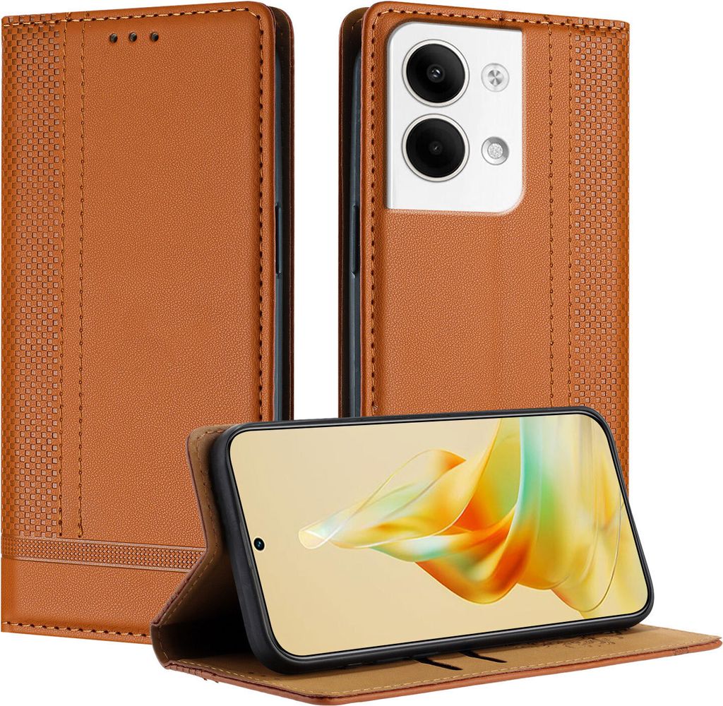 Handyhülle für OPPO Reno9 Leder Flip Klappbare Schutzhülle mit Standfunktion Braun
