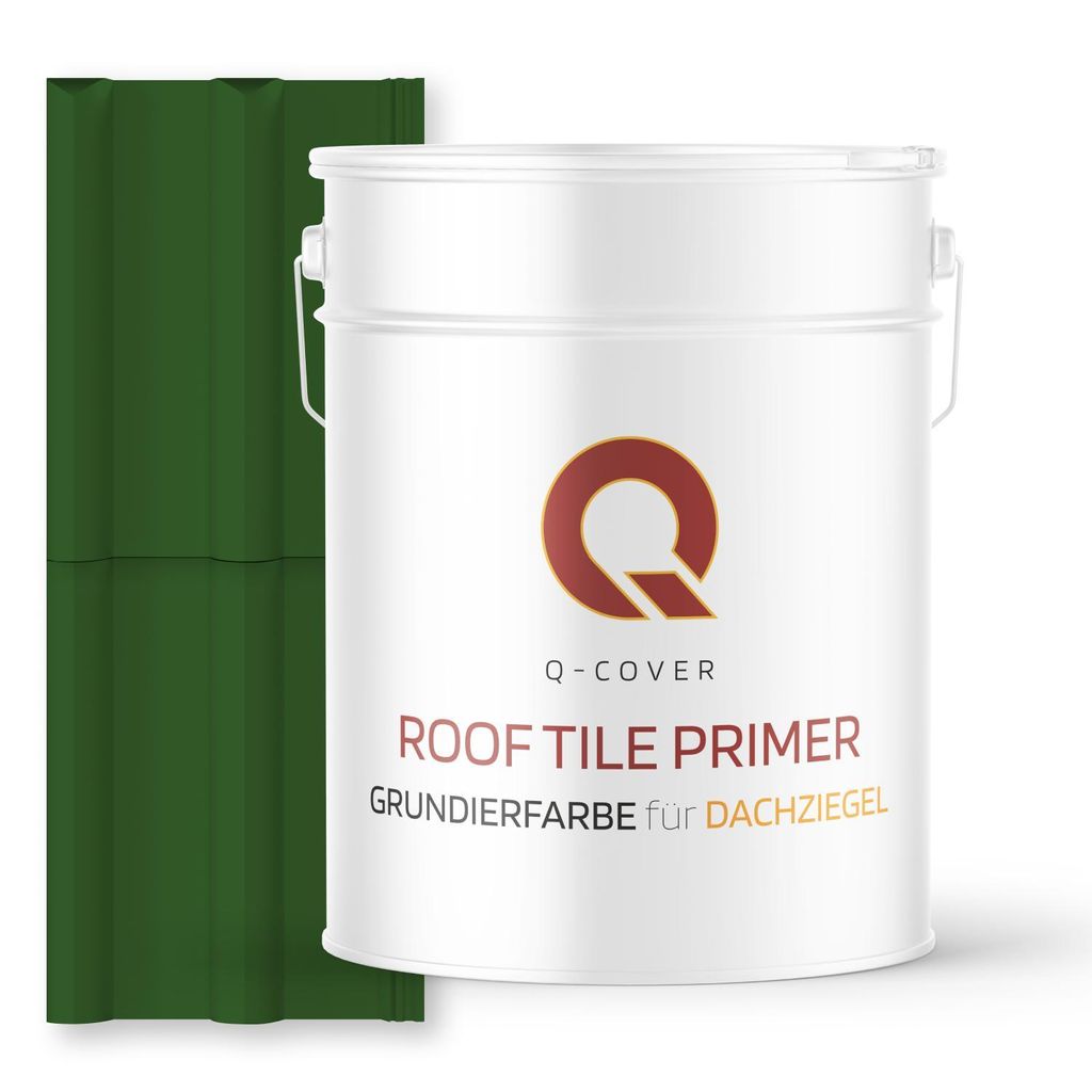 Grundierfarbe für Dachziegel Laubgrün RAL 6002 10 L | wetterfeste Dachbeschichtung | für Ziegel, Beton, Eternit | UV-beständig | Q-COVER