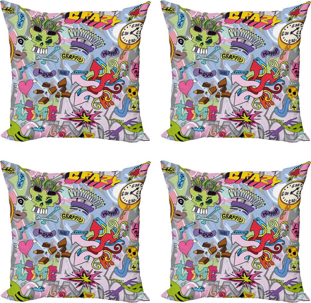 ABAKUHAUS Kunst Kissenbezug Set (4 Stück), Hip-Hop Graffiti-Liebe, Moderner Doppelseitiger Digitaldruck, 50 cm x 50 cm, Mehrfarbig