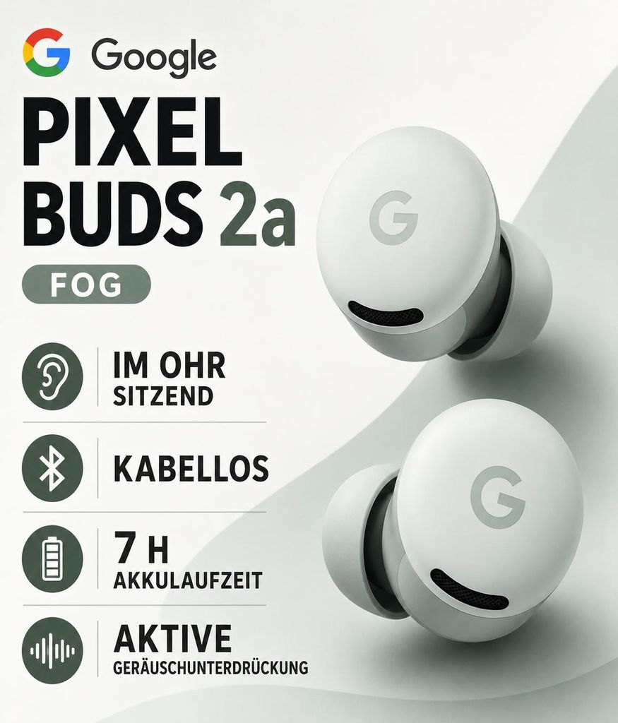 Google Pixel Buds 2a True Wireless Earbuds Fog, GA09553-EU Produktbild 