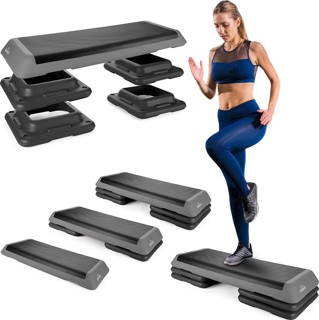 Queenfit Aerobic Stepper, Steppbrett, Steppbench, Step Trainer, Fitness Stepper - 3-Stufen - Fitnessgerät für Zuhause, Home Gym, Workout, Crossfit