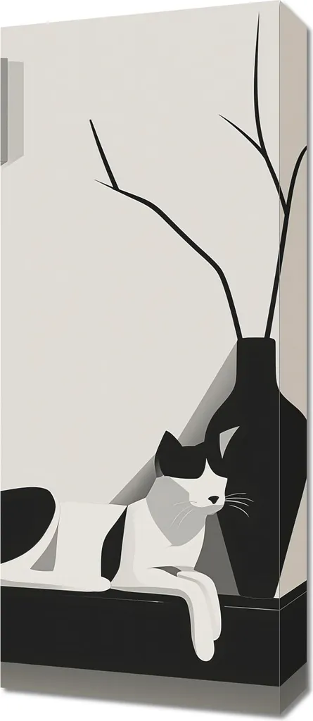 Tableau Chat Gris 30x70 cm - Décoration Murale Salon et Chambre Moderne