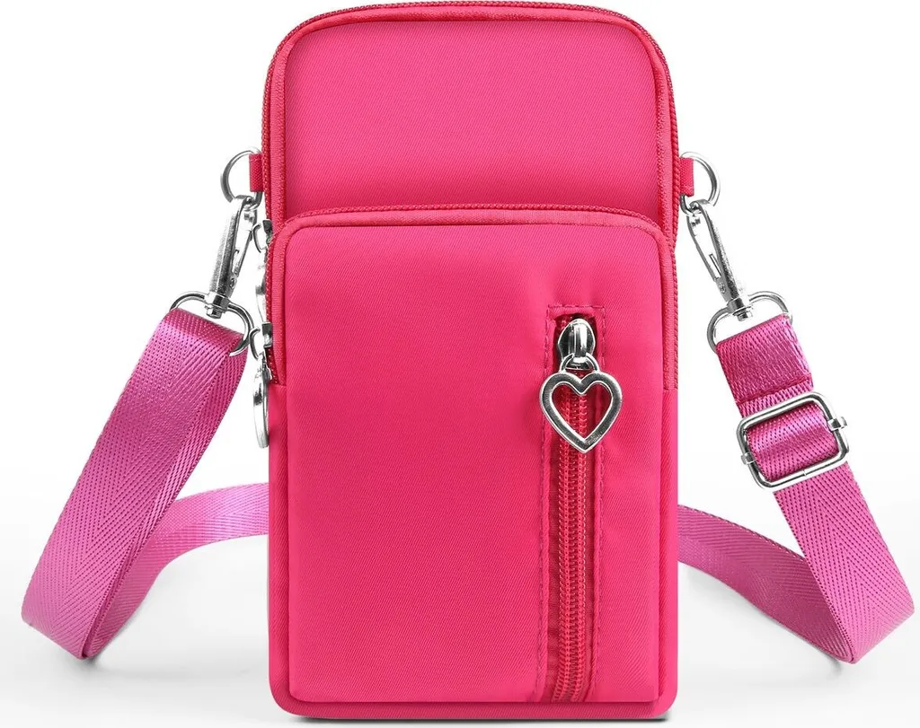 Borsa a Tracolla Multifunzionale Rosa Rosso: Borsello Porta Cellulare - 2