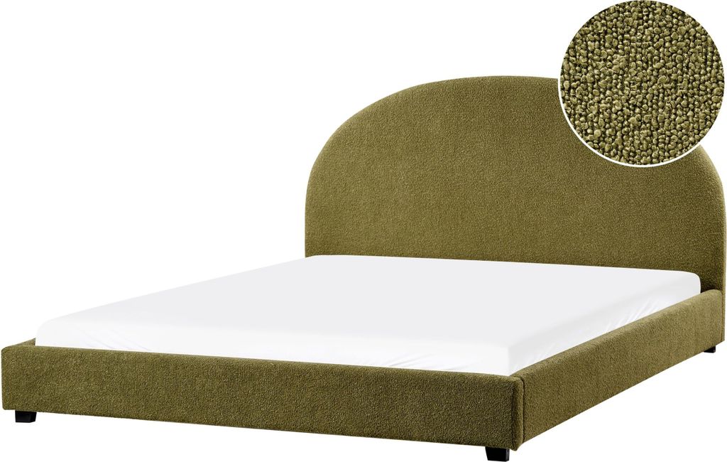BELIANI Wasserbett Olivgrün Bouclé Stoff Gepolstert 180 x 200 cm Hohes Kopfteil Halbrund Klassisch Minimalistisch Schlafzimmer