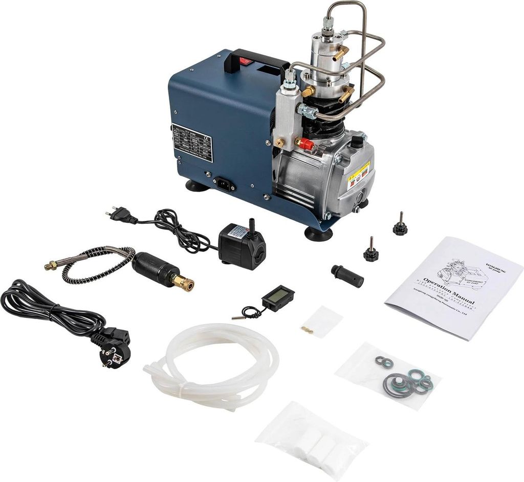 Hochdruck-Luftkompressor - Tragbare Elektro-Pumpe - 300 bar - 1,8 kW - 2800 U/min - 220 V EU-Stecker - Manometer & Thermometer