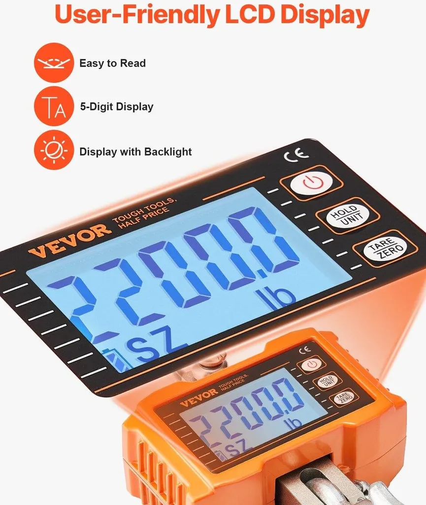 Crochet peseur industriel 1000 kg avec télécommande et écran LED clair