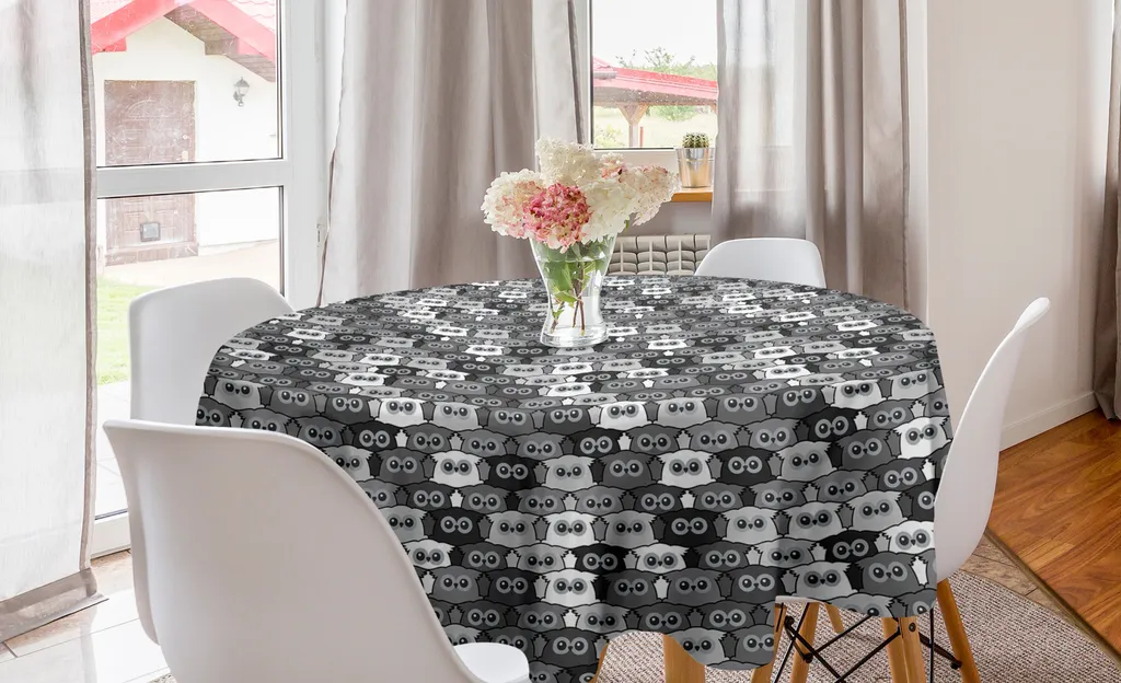 ABAKUHAUS Tovaglia Rotonda 150 cm Gufo Night Birds Grigio Chiaro