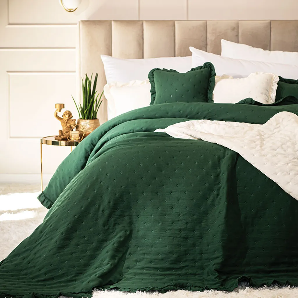 MARKIZETA WERONA Copriletto decorativo con volant, 200x220cm, colore 019 verde WERONA/NAP/019/200220/1