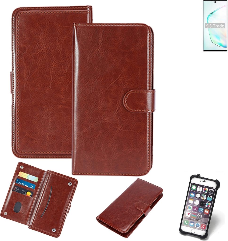 K-S-Trade 360° Hülle kompatibel mit Samsung Galaxy Note10+ Exynos braun Kunstleder Case BookCase WalletCase Kunstlederederhülle Handyhülle,