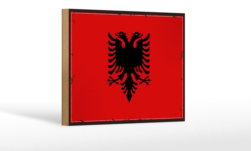 Holzschild Flagge Albanien 18x12cm Retro Flag Albania Produktbild 