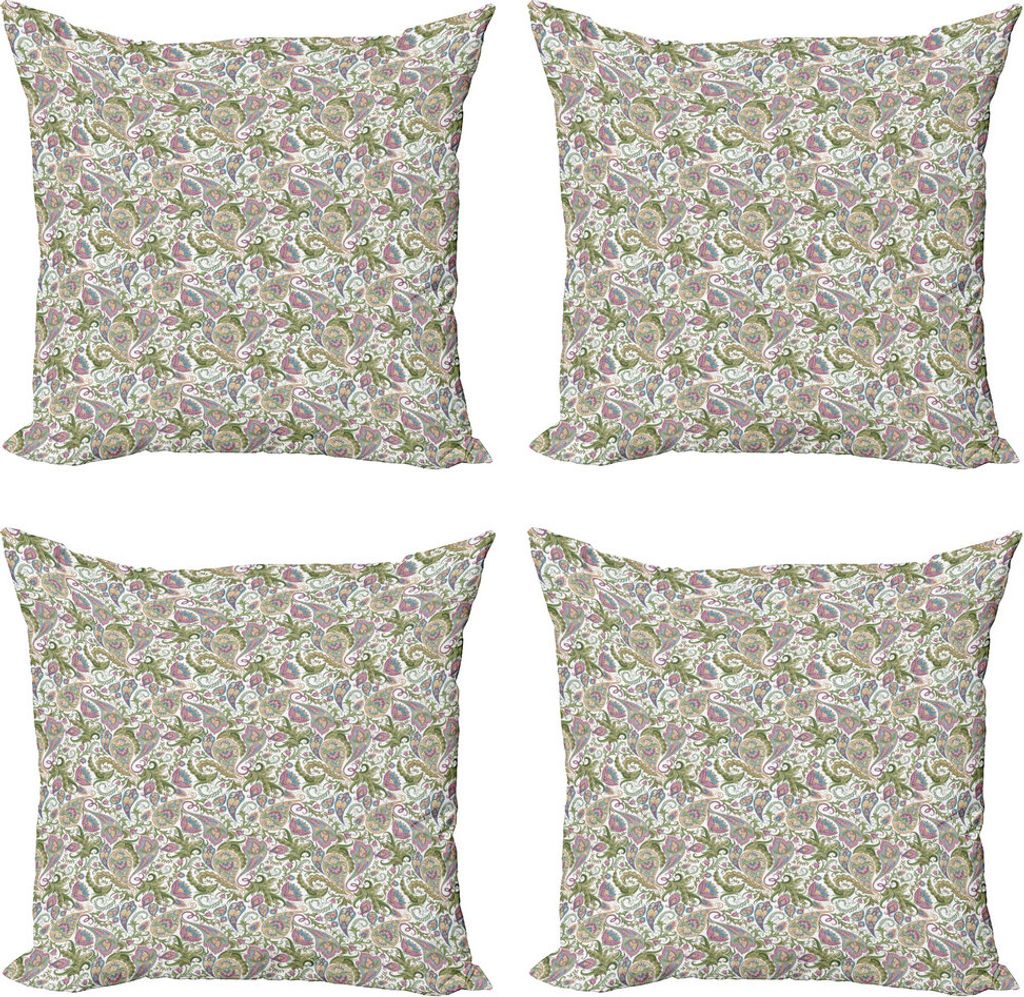 ABAKUHAUS Paisley Kissenbezug Set (4 Stück), Persian Pickles Verziert, Moderner Doppelseitiger Digitaldruck, 45 cm x 45 cm, Pale Brown Lila Grün