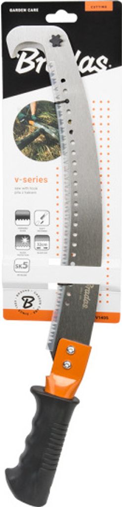 A pruning saw in its packaging.