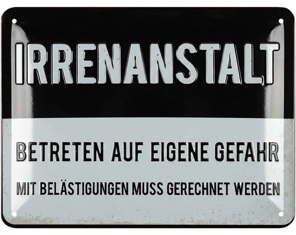 LANOLU retro Blechschilder Sprüche lustig, IRRENANSTALT Produktbild 