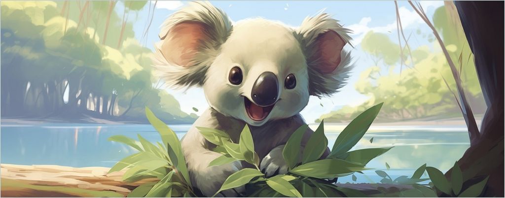 Wallario Wandbild aus Acryl, 125 x 50 cm, freischwebende Optik - Australische Idylle: Der lächelnde Koala