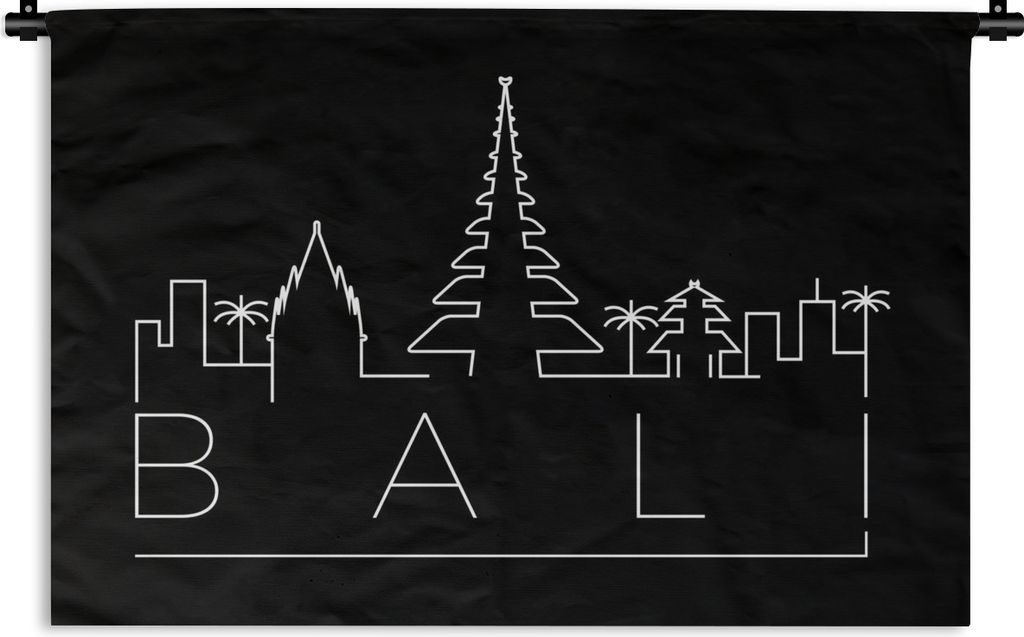 MuchoWow Wandteppich Wandbehang Skyline "Bali" auf schwarzem Hintergrund 150x100 cm Tapisserie Dekoration Wandtuch - Waschbar - Tapisserien - Wan...