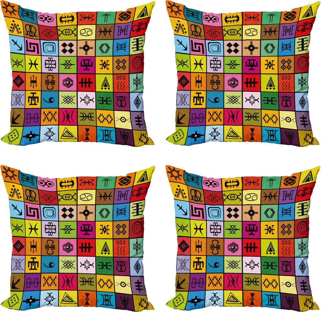 ABAKUHAUS Primitive Kissenbezug Set (4 Stück), Aboriginal Primitive, Moderner Doppelseitiger Digitaldruck, 40 cm x 40 cm, Mehrfarbig